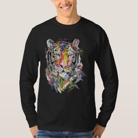 Tiger Colourful Art Animal Lovers Tシャツ (正面)
