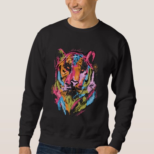 Tiger Colourful Art Animal Lovers Tiger Motif スウェットシャツ (正面)