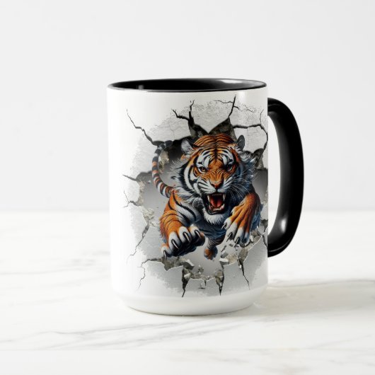 Tiger coming out of a cracked wall マグカップ (正面右)