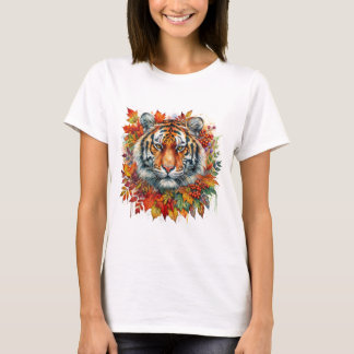 Tiger Face Among Fall Leaves Tシャツ