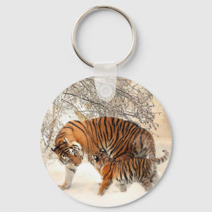 Tiger family in winter キーホルダー