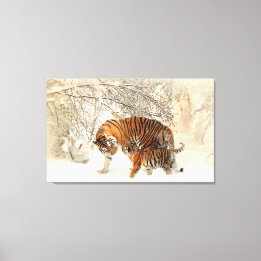 Tiger Family in Winter Landscape Canvas Print キャンバスプリント