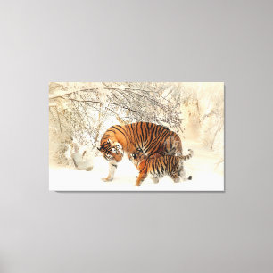 Tiger Family in Winter Landscape Canvas Print キャンバスプリント