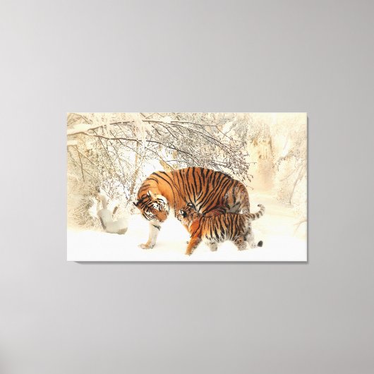 Tiger Family in Winter Landscape Canvas Print キャンバスプリント (正面)