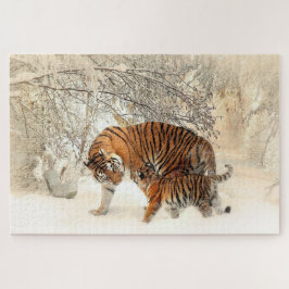 Tiger Family in Winter Landscape Jigsaw Puzzle ジグソーパズル