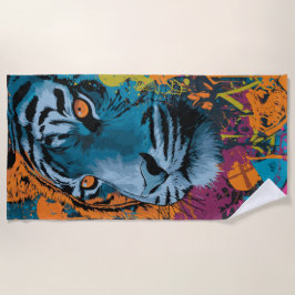 Tiger Graffiti Pop Art Wildlife ビーチタオル