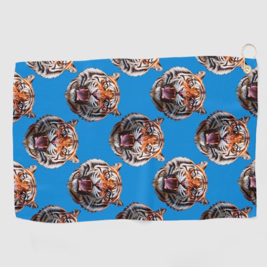 Tiger Head Pattern Design Blue  ゴルフタオル (横)