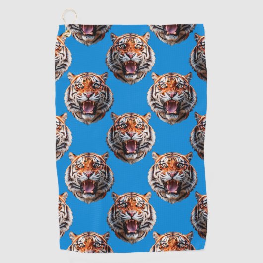 Tiger Head Pattern Design Blue  ゴルフタオル (正面)