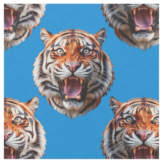 Tiger Head Pattern Design Blue  ファブリック (クローズアップ)