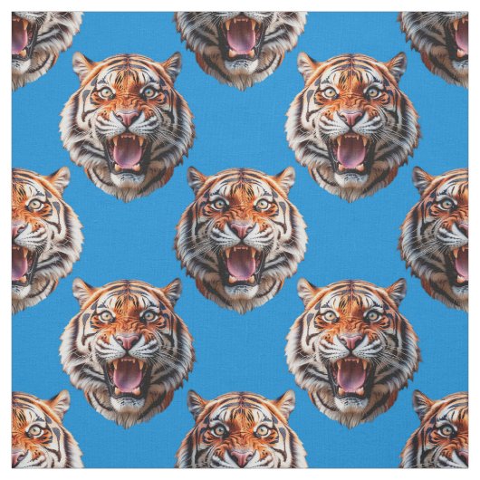 Tiger Head Pattern Design Blue  ファブリック (見本)