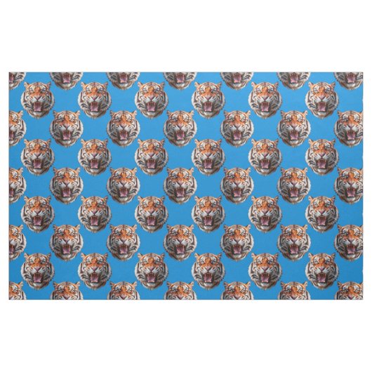 Tiger Head Pattern Design Blue  ファブリック (ファットクウォーター)