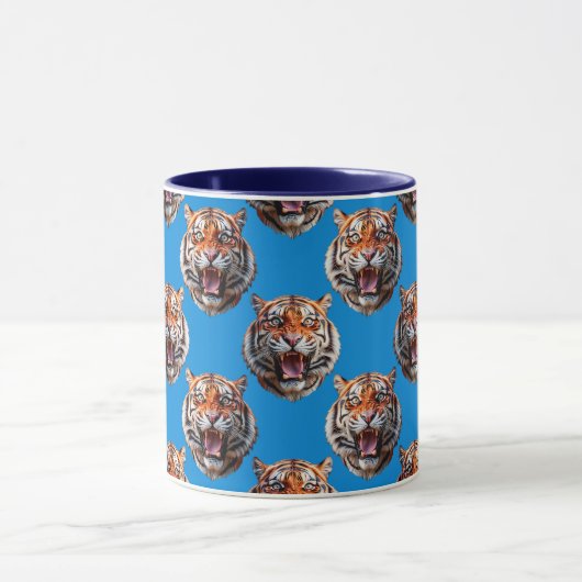 Tiger Head Pattern Design Blue  マグカップ (中央)