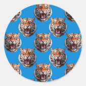 Tiger Head Pattern Design Blue  ラウンドシール (正面)