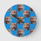Tiger Head Pattern Design Blue  ラウンド壁時計 (正面)