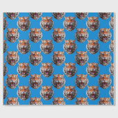 Tiger Head Pattern Design Blue  ラッピングペーパー (フラット)