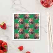 Tiger Head Pattern Design Green スタンダードカクテルナプキン (インサイチュ)