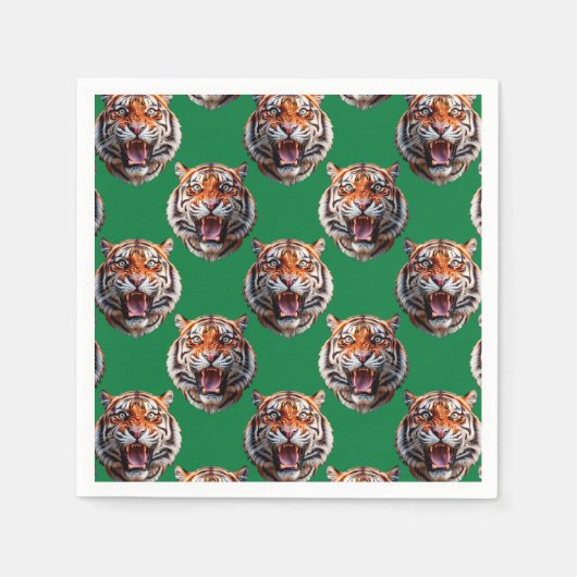 Tiger Head Pattern Design Green スタンダードカクテルナプキン (正面)