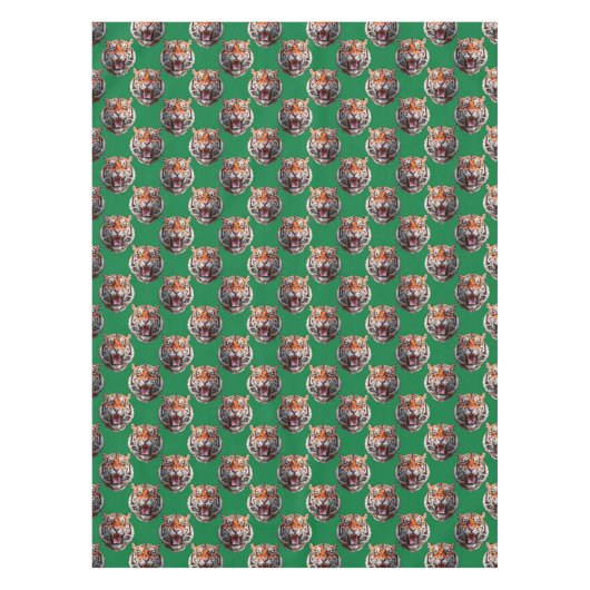 Tiger Head Pattern Design Green  テーブルクロス (正面)