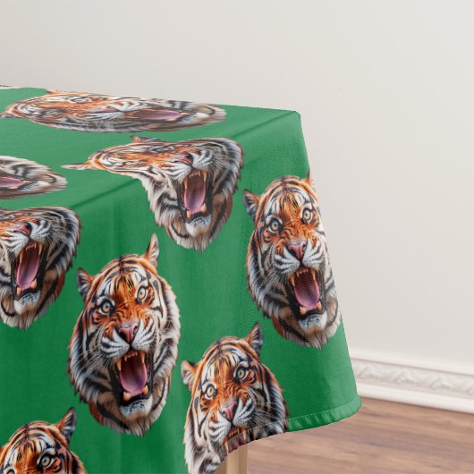 Tiger Head Pattern Design Green  テーブルクロス