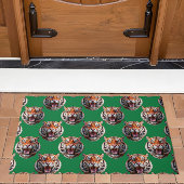 Tiger Head Pattern Design Green  ドアマット