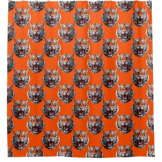 Tiger Head Pattern Design Orange  シャワーカーテン (正面)