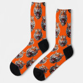 Tiger Head Pattern Design Orange  ソックス (左)