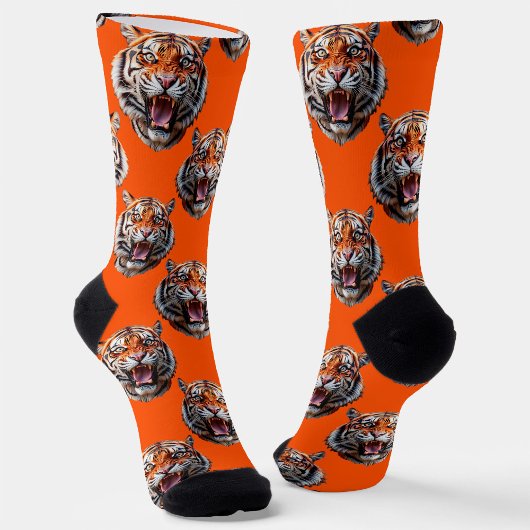 Tiger Head Pattern Design Orange  ソックス
