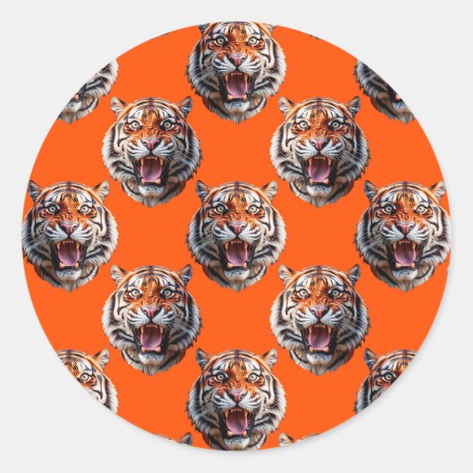 Tiger Head Pattern Design Orange  ラウンドシール (正面)