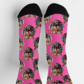 Tiger Head Pattern Design Pink ソックス (上部)