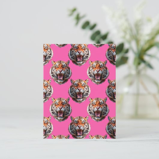 Tiger Head Pattern Design Pink ポストカード (スタンド正面)