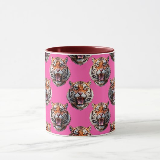 Tiger Head Pattern Design Pink マグカップ (中央)