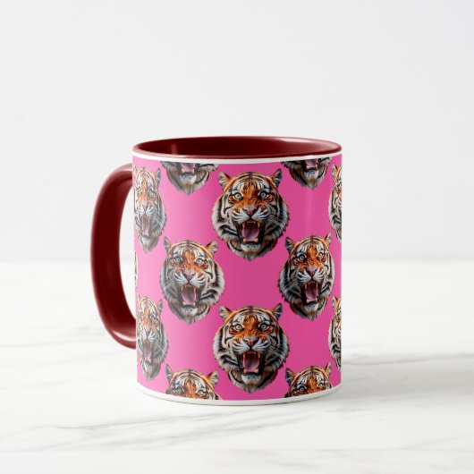 Tiger Head Pattern Design Pink マグカップ (正面左)