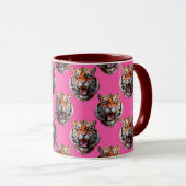 Tiger Head Pattern Design Pink マグカップ (正面右)