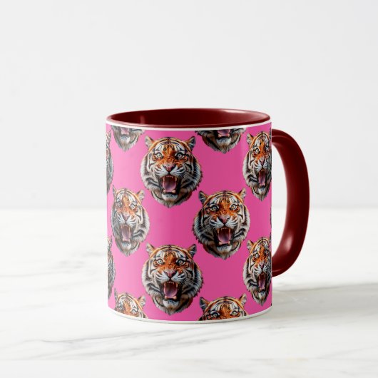 Tiger Head Pattern Design Pink マグカップ (正面右)
