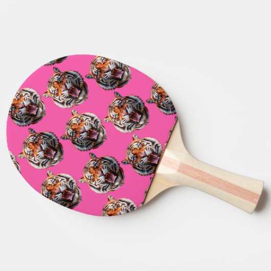 Tiger Head Pattern Design Pink 卓球ラケット (横)