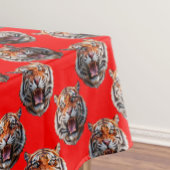 Tiger Head Pattern Design Red テーブルクロス