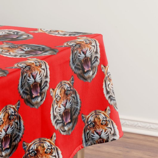 Tiger Head Pattern Design Red テーブルクロス