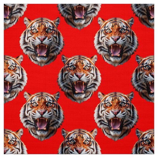 Tiger Head Pattern Design Red ファブリック (見本)