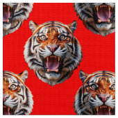Tiger Head Pattern Design Red ファブリック (クローズアップ)