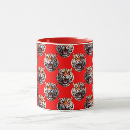 Tiger Head Pattern Design Red マグカップ (中央)