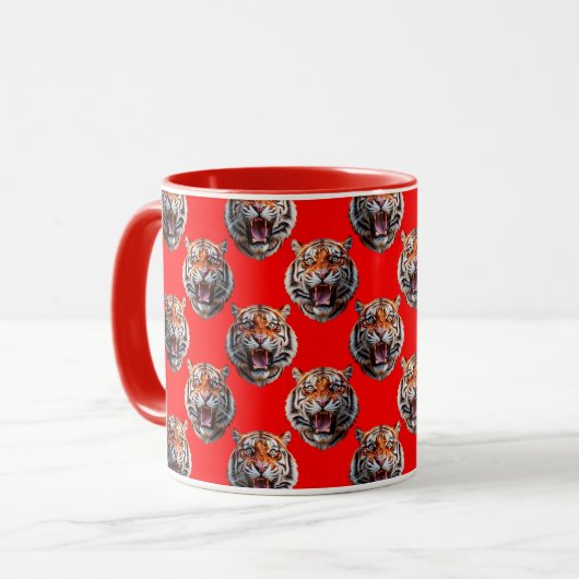 Tiger Head Pattern Design Red マグカップ (正面左)