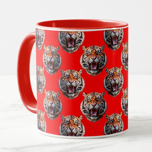 Tiger Head Pattern Design Red マグカップ