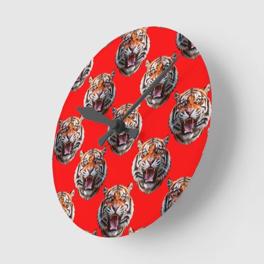 Tiger Head Pattern Design Red ラウンド壁時計 (傾斜)