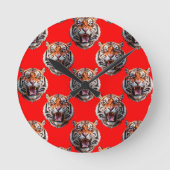 Tiger Head Pattern Design Red ラウンド壁時計 (正面)