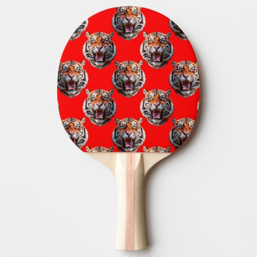 Tiger Head Pattern Design Red 卓球ラケット (正面)