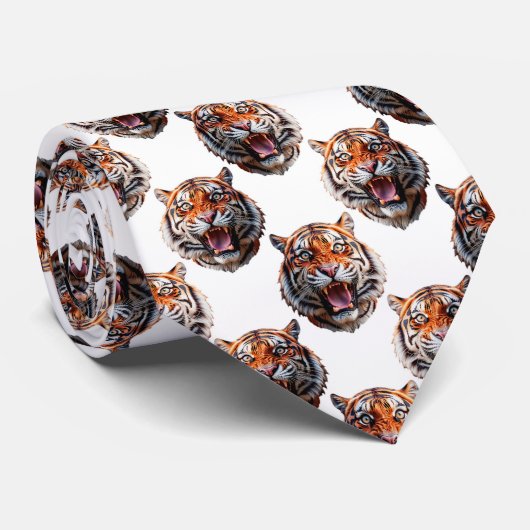 Tiger Head Pattern Design - White   ネクタイ (ロール)