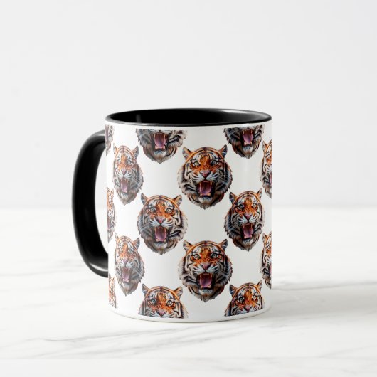 Tiger Head Pattern Design - White マグカップ (正面左)