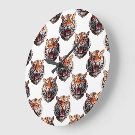 Tiger Head Pattern Design - White   ラージ壁時計 (傾斜)