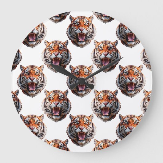 Tiger Head Pattern Design - White ラージ壁時計 (正面)