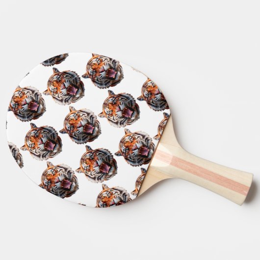 Tiger Head Pattern Design - White   卓球ラケット (横)